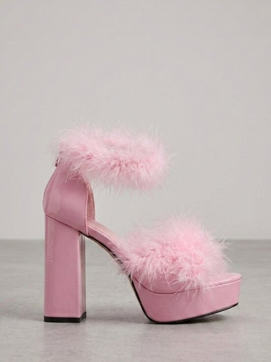 Sugar Thrillz Shoes - Sugar Thrillz Women's Pink Marabou Fluff High Heel Platforms Size 9 M